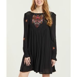 Free People Embroidered Black Dress L